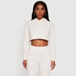 Ribbed Knit Long Sleeve Hooded Crop Top and Jogger Set